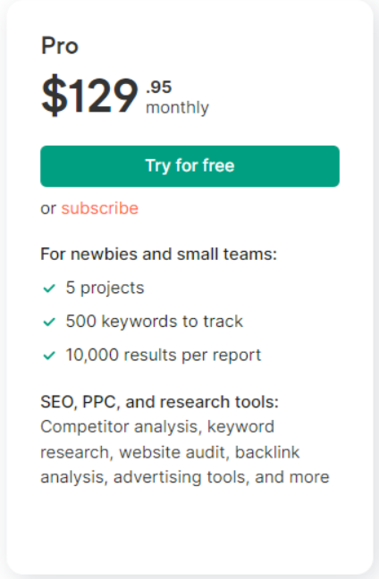 Semrush Pricing And Plans - Pro Plan Semrush Pricing And Plans - Pro Plan